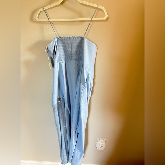 By Anthropologie • NWT Strapless Slim Midi Dress‎ Blue Sequin 16 Party Cocktail - Picture 11 of 13